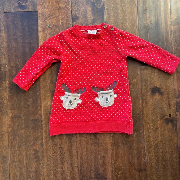 Max Studio Girls 12 month Sweater Dress Red Knit Reindeer - Picture 1 of 7